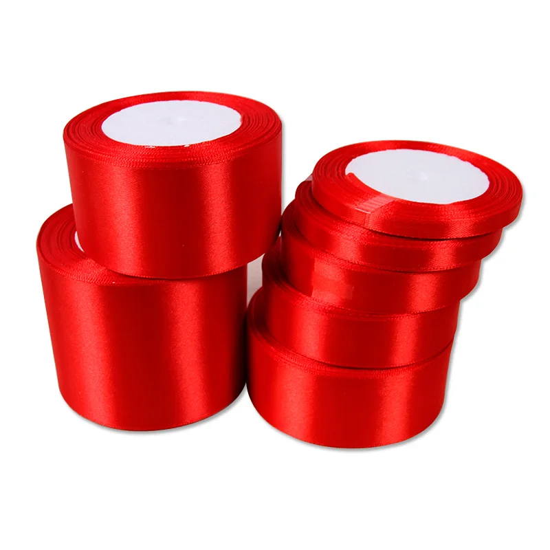 Wholesale Any Size Wide 25Yards/Lot Red Satin Ribbons For Needlework Decorative Ribbon Bows Gift Silk Tapes For Hand Work Diy