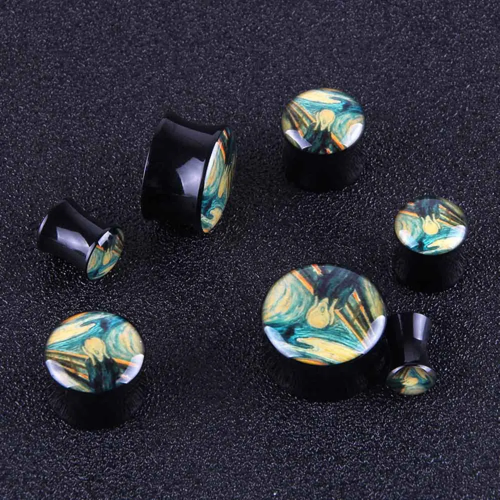 MOSRSA 1Pair Retro Punk Painting Ear Gauges Acrylic Plugs and Tunnels Screw Ear Stretching Expender Body Piercing Jewelry