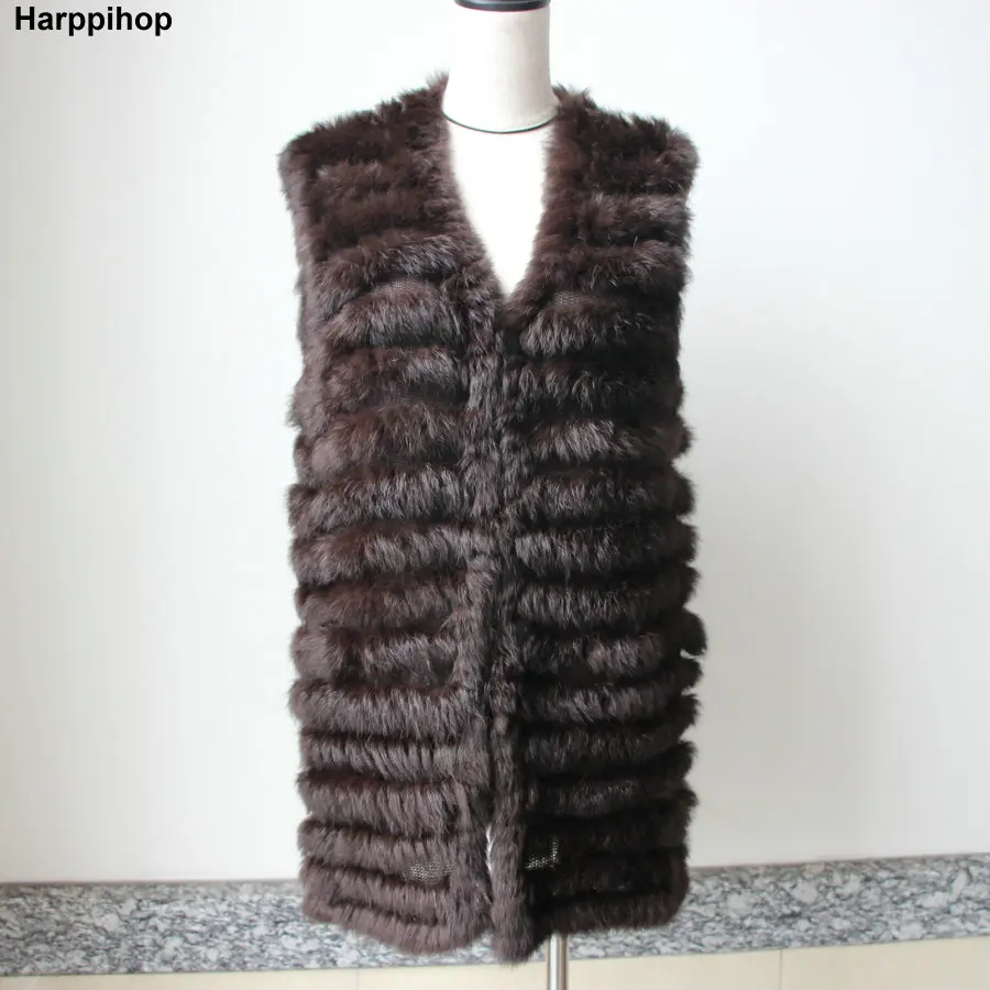 Harppihop 2024 ขนสัตว์กระต่ายธรรมชาติถักเสื้อใหม่หกสีคุณภาพดี Lady Rex FUR แจ็คเก็ต underwaist แขนกุดขนสัตว์