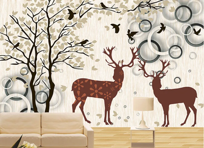 

Custom 3D elegant birds forest deer murals papel de parede,hotel restaurant coffe shop living room tv wall bedroom wallpaper