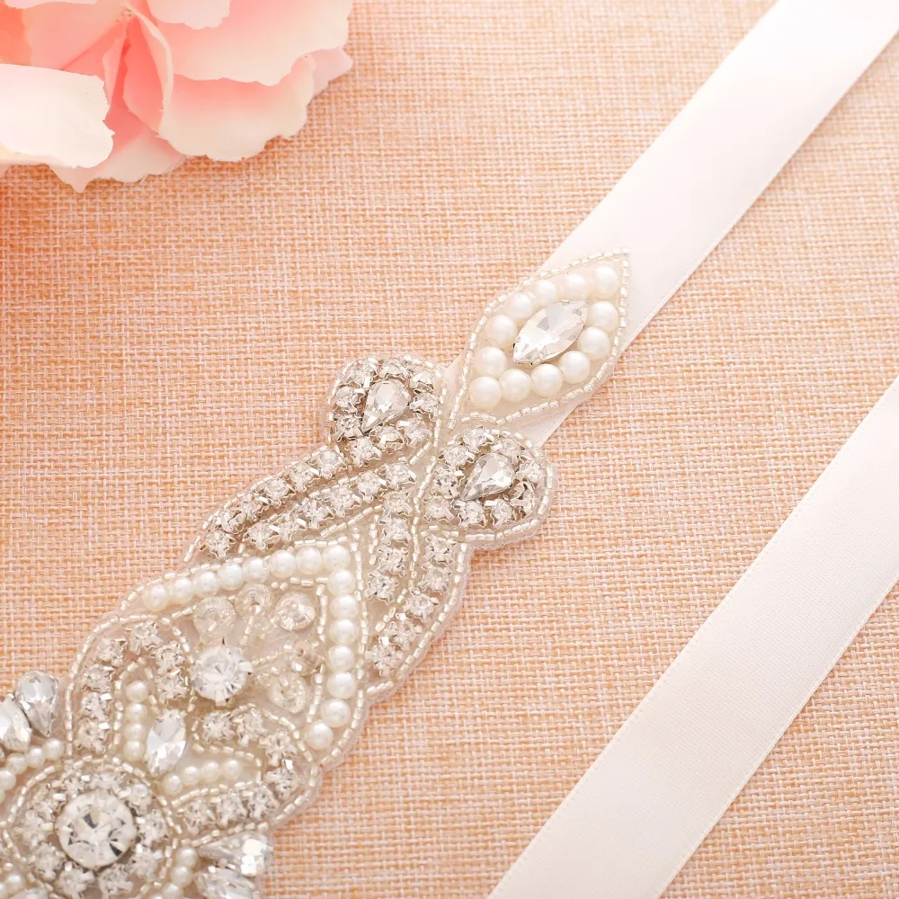 Sesthfar Crystal Parels Bruids Riem Hand Kralen Wedding Riemen Zilveren Steentjes Bridal Sash Voor Trouwjurken