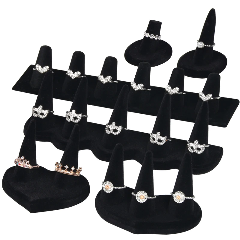 

Black Flocking Ring Holder Finger Display Stand Jewelry Exhibit Tray For Store Show and Storage Jewelry Ring Display Organizer