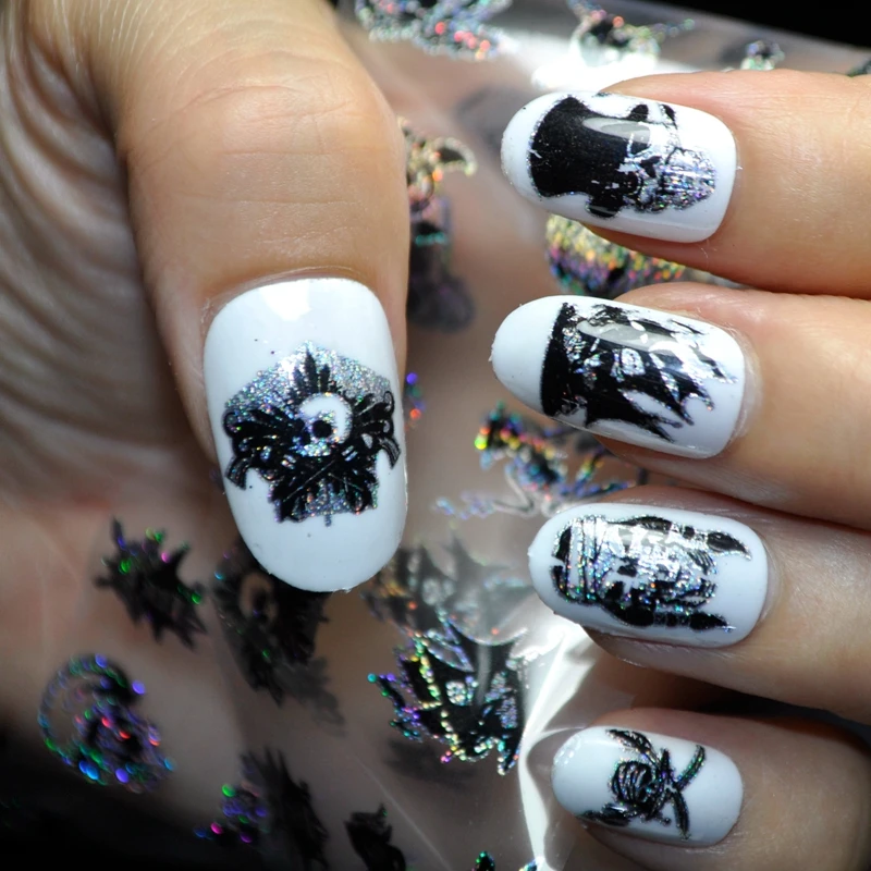 1Pc Nail Foil Skull Image Laser Nail Stickers Decals Mixed Style Nail Foils Wraps DIY nail art decorations