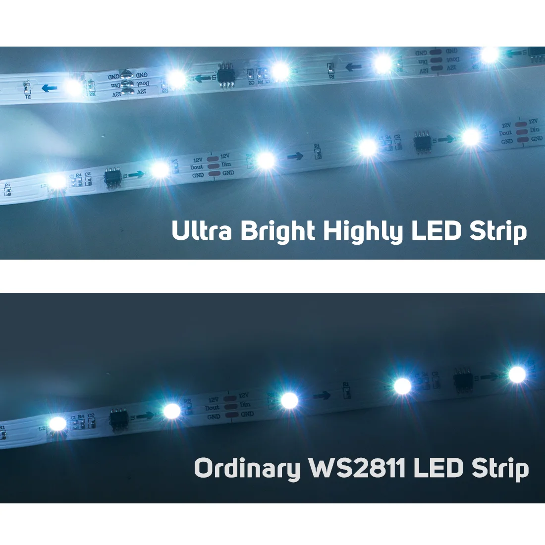 Bande Lumineuse LED WS2811, 5m, DC12V, Ultra Lumineuse, 402 Efficace, 5050 SMD, RGB, Haute Luminosité, Adressable, 30/48/60 Diodes/m, Blanc/Noir, PCB