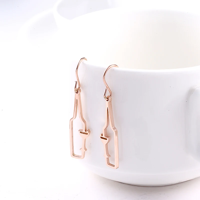 Stainless Steel Unique Design Wine Bottle Drop Earrings In Choose Gift For Women