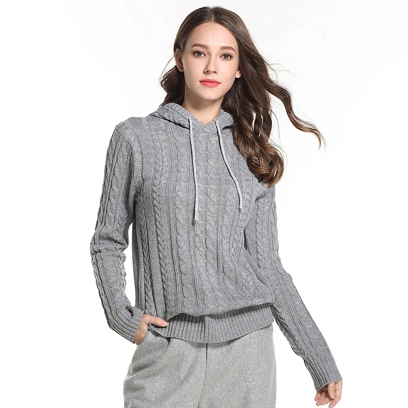 

Lady New Winter Hooded Sweaters Women's Casual Knitted Sweater Long Sleeve Knitting Warm Wear Casual Jumper Knit Wear B-9272