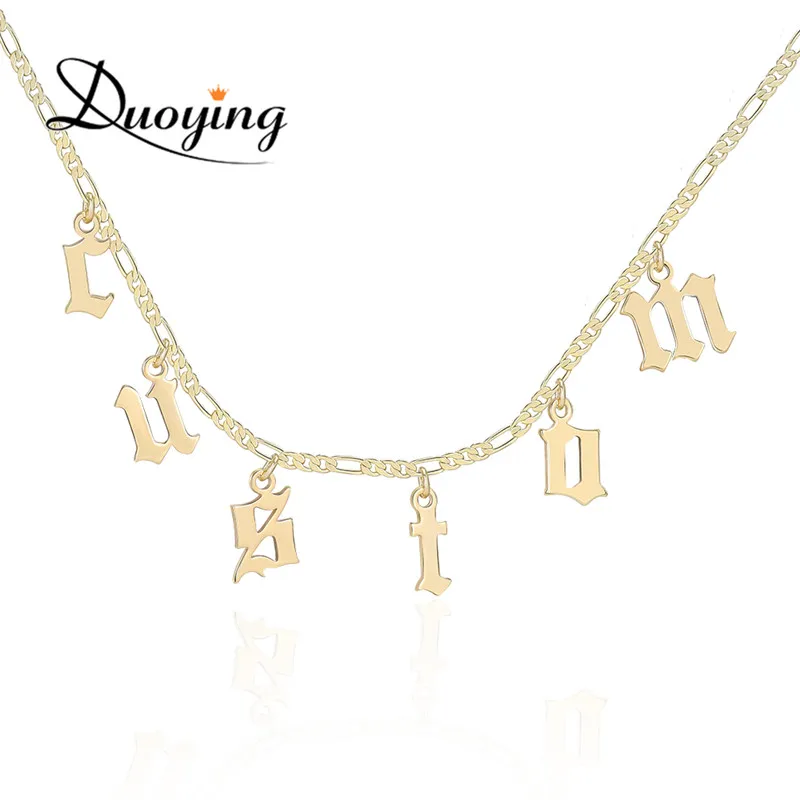 DUOYING Old English Style Custom Tiny Letter Pendant Figaro Chain Necklaces Personalized Choker Name Necklace