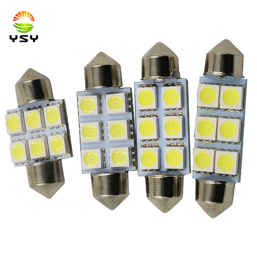 

YSY 500x White 31mm 36mm 39mm 41mm Festoon 5050 SMD 6 LED C5W Car Led Auto Interior Dome Door Light Lamp Bulb 12V