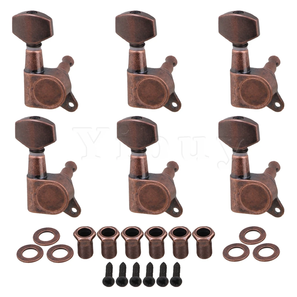 Yibuy 4x3.7cm Bronze Electric Guitar Full Closed Tuning Pegs Tuners Right Hand Machine Heads Guitar Accessories Parts Pack of 6