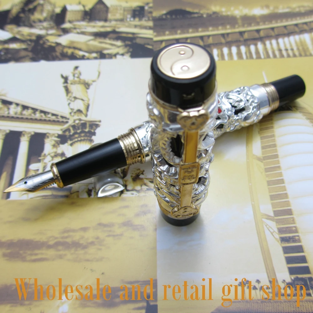 Jinhao Dragon Phoenix Heavy Silver Chinese Classical Luck Clip Fountain Pen