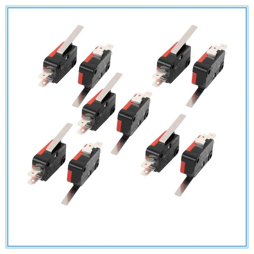 10 Pcs V-152-1C25 Roller Lever Arm SPDT 1NO 1NC  Micro Limit Switch 3 Terminals Momentary