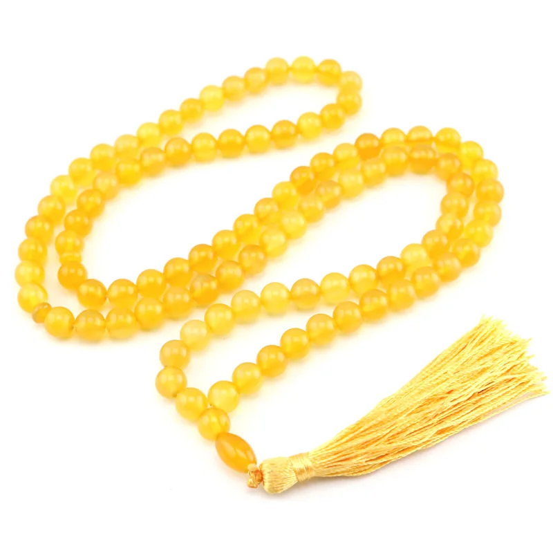 8mm Natural Stone Yellow Agates Bead Tassel Pendant 99 Prayer Beads Islamic Muslim Tasbih Allah Mohammed Rosary For Women Men