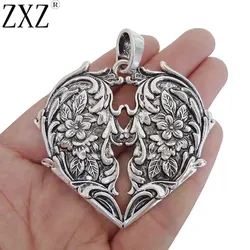 ZXZ 2pcs Large Flower Heart Charms Pendants for Necklace Jewelry Making Findings 69x63mm