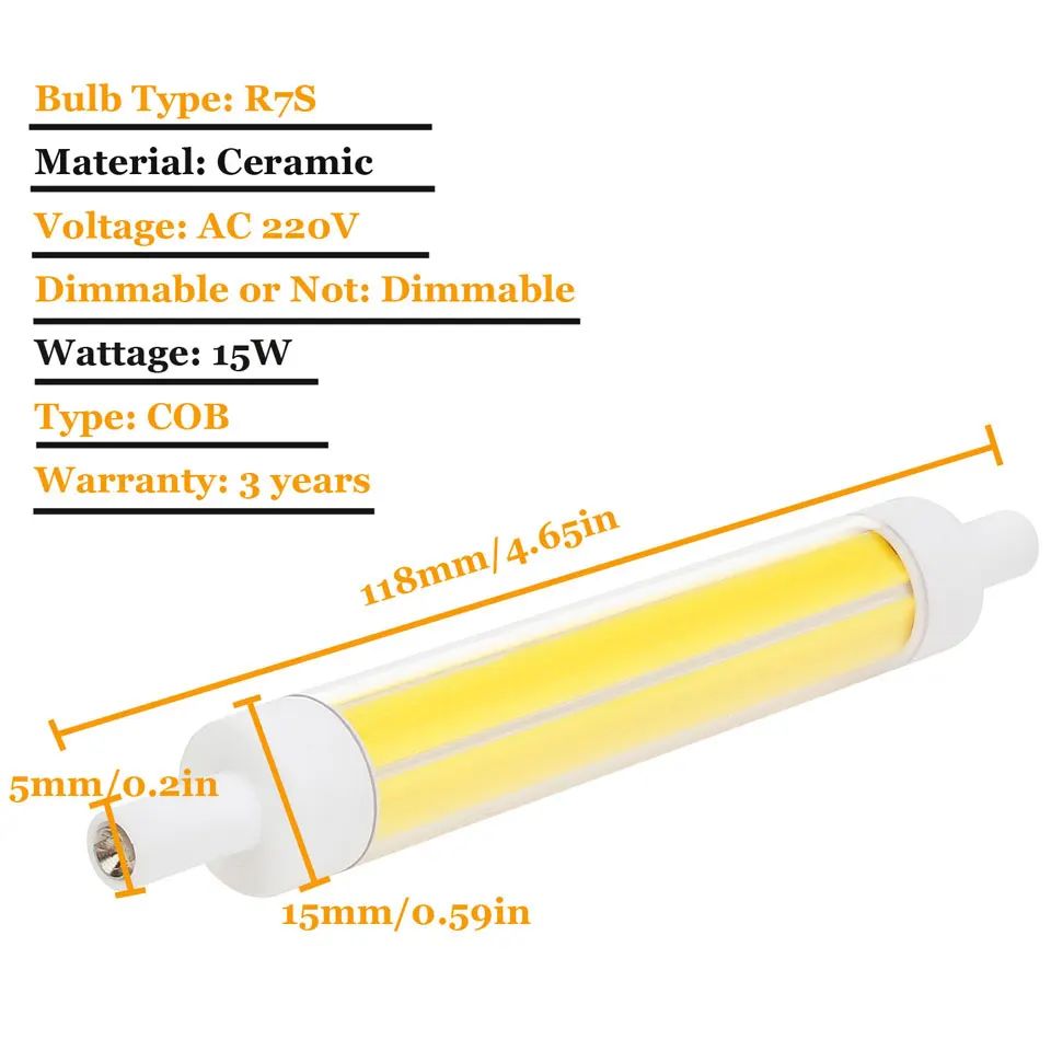 Imagem -04 - Lâmpada de Milho Led Regulável Lâmpada Cob R7s J118 Economia de Energia Substituir a Luz do Halogênio 100w Projector 15w 118 mm