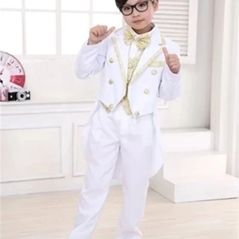 Children Chorus Conductor Men\'s Small Suit Black and White Tuxedo Host Piano Ballet Performance Costumes Five-piece Suit