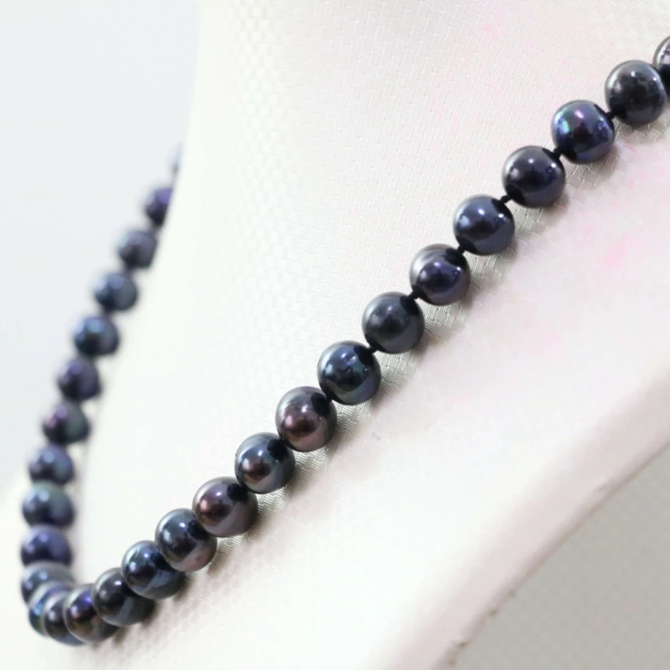 Natural black freshwater pearl 7-8mm irregular round beads hot sale jewelry necklace 18