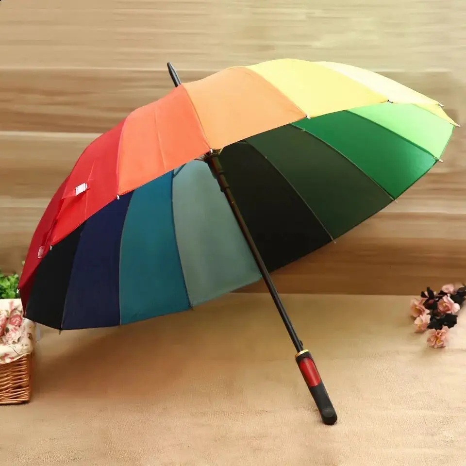 

Automatic Long-Handle Umbrella for Adults, 16K Golf Umbrella, Pongee Rainbow Umbrella, Sunny and Rainy, High Quality