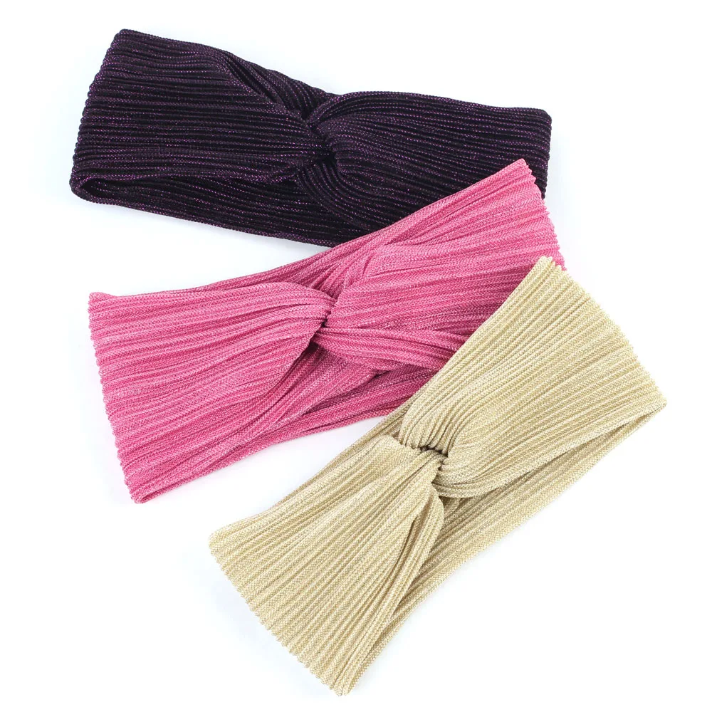 CHARM WOOD Women\'s Metallic Color Folded Headband Summer Breathable Elastic Spa Headbands for Girls Mesh Hair Band Accessory