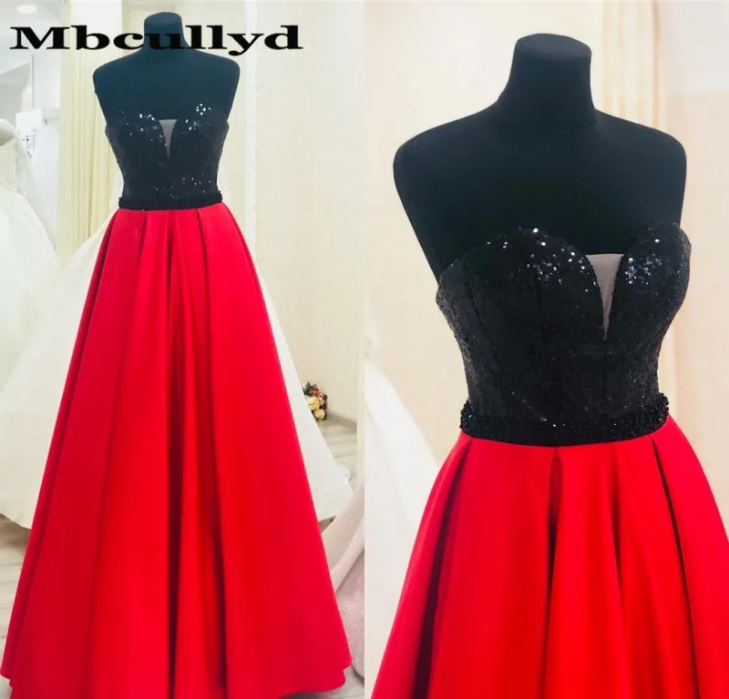 Mbcullyd Una Linea di Paillettes Nero di Raso Rosso Vestito Da Promenade con il Cristallo vestido de fiesta 2020 Vestiti Da Sera Lunghi di Trasporto libero