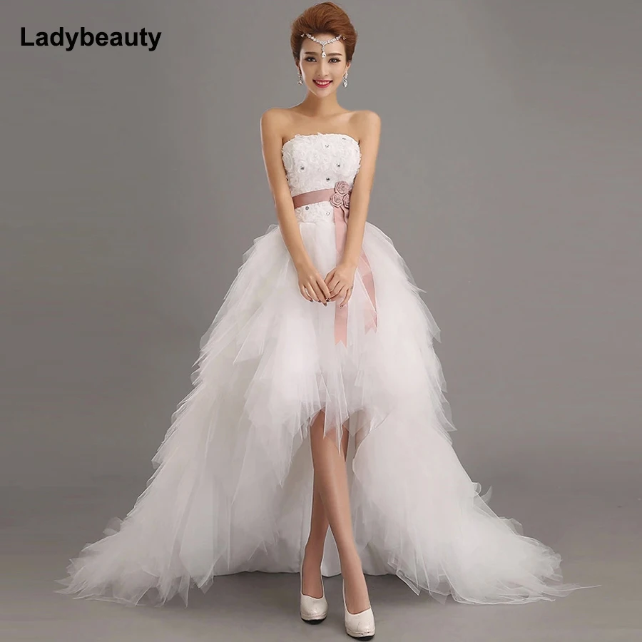 Ladybeauty Customized Low Price the Bride  Princess Wedding Dress Short Train Formal Dress Short Front Design Back Long Gowns