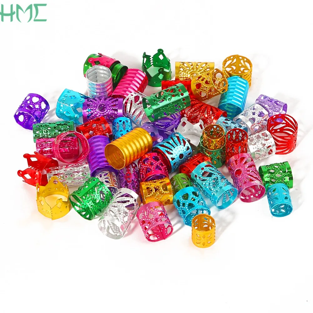 50pcs Adjustable Hair Braid Dreadlock Beads Cuffs Clips Spiral Hair Extension For Jewelry Making Hair Accessories Random Mixed