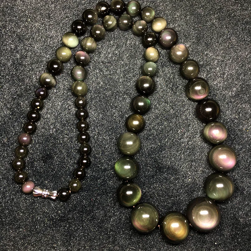 Jewelry Natural Obsidian Stone Necklace Rainbow Eye Round Beads Tower Chain Necklace Women Fashion Unisex Choker Femme New 2018
