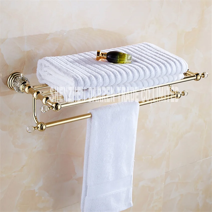 Brass+Crystal Titanium Gold Plating Towel Rack,towel Shelf with Bar,towel Holder Bathroom accessories European bath towel racks