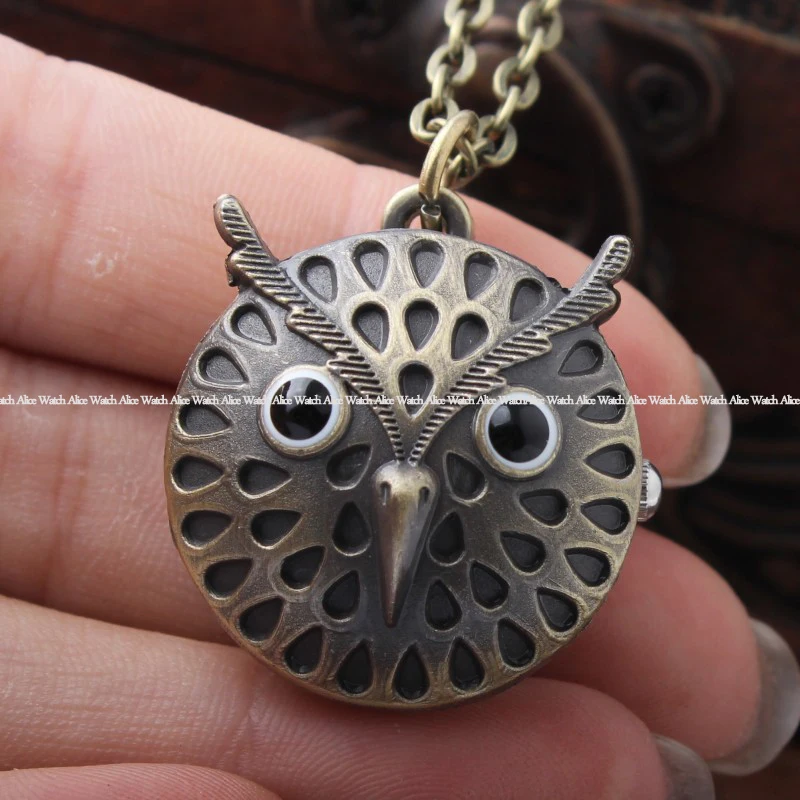 Fashion New Bronze Cute Owl Quartz Pocket Watch Necklace Pendant Men Women Kids Watch Gift