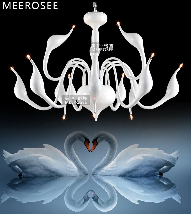 Modern White Swan Chandelier Light Fixture Lighting Fitting Black Romantic Swan Hanging Suspension