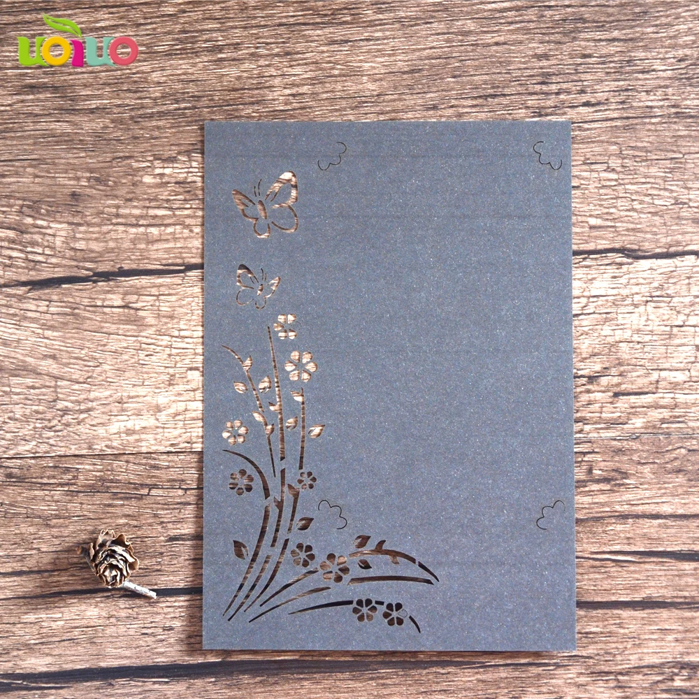 

free shipping 10set/lot laser cut floral butterfly custom pearl paper luxurious wedding invitation card greeting card