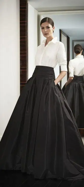 Fashion A-Line Women\'s Skirts High Waist Zipper Ruffle Maxi Floor-Length Custom Made Formal Party Skirts