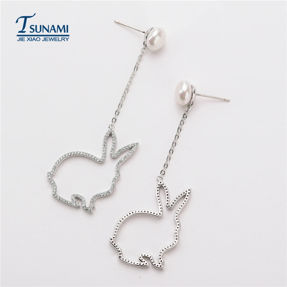 عالية الجودة والفاخرة الأبيض أرنب اللؤلؤ الزركون أقراط. سلسلة من هزاز الزركون مع الإناث صديق مجوهرات. ER-209