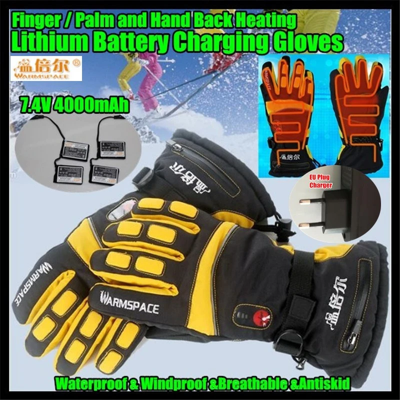 Guantes eléctricos inteligentes para esquiar, manoplas de esquí con pantalla táctil, autocalentamiento con batería, impermeables, 3M