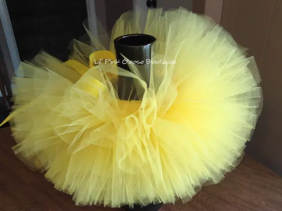 Cute Baby Yellow Tutu Skirts Girls Fluffy Tulle Skirts Ballet Pettiskirts Tutus with Ribbon Bow Kids Party Costume Skirts Cloth