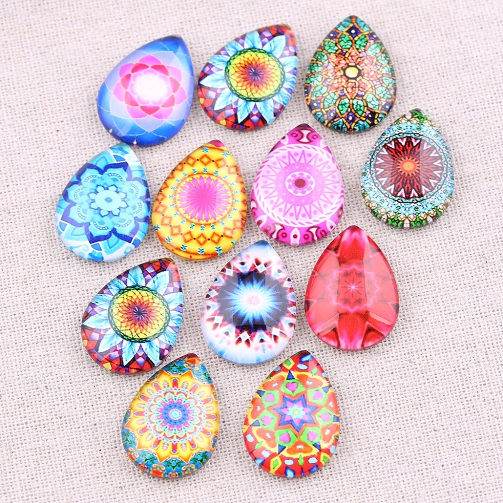 onwear 20pcs drop glass cabochon 18x25mm mix mandala photo handmade jewelry findings for earrings pendants making