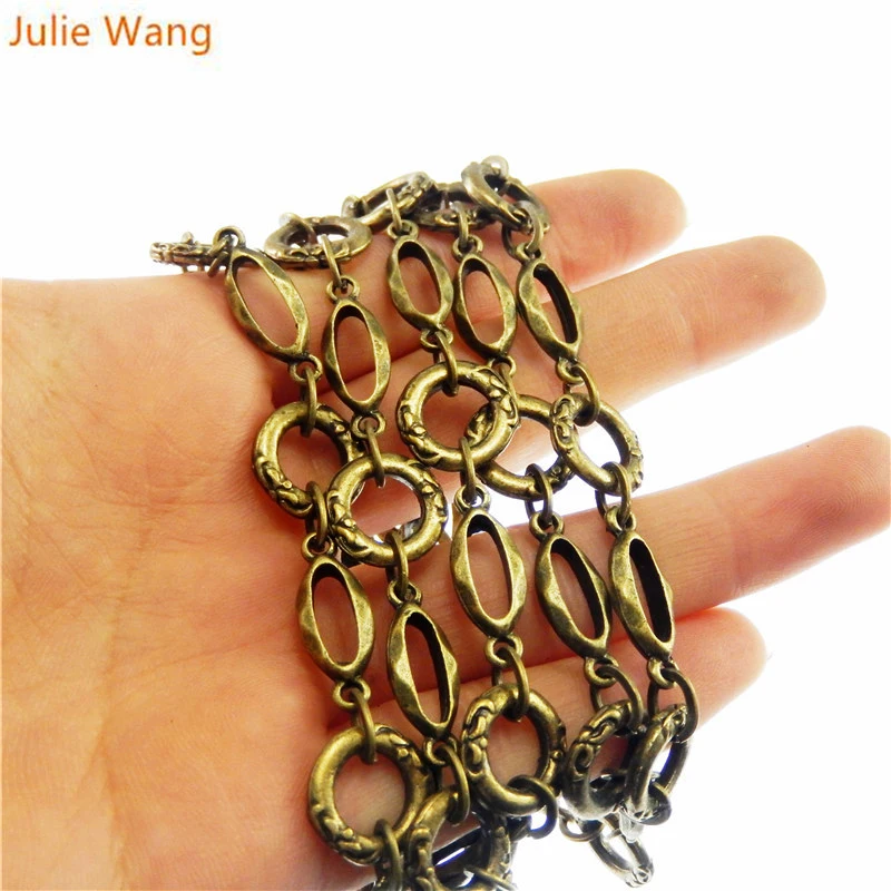 Julie Wang 1 meter/pack Antique Bronze Vintage Metal Link Chain For Necklace Bracelet Women Decorate Jewelry Making Accessory