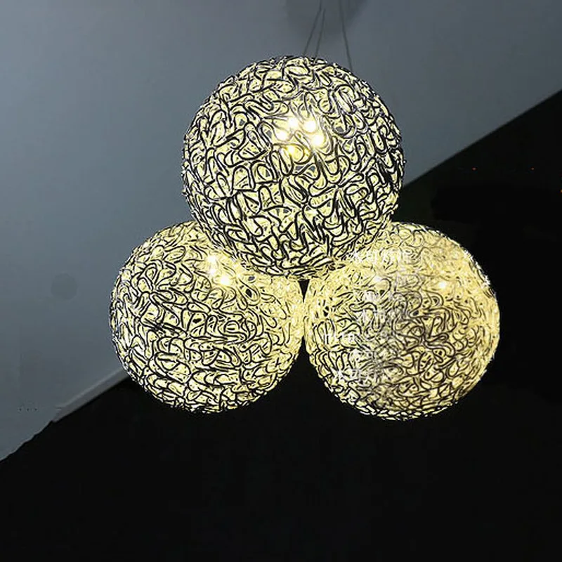 Modern LED 10 Heads Aluminium Wire Ball Led Pendant Light Exquisite Hand-Woven Lamp Base Modern Concise Dining Room Light