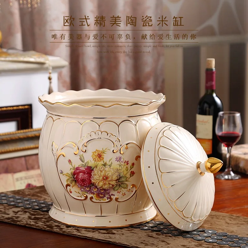 0kg ceramic barrel migang rice storage box  with cover sealed storage tank household moisture pest control of rice flour barrels