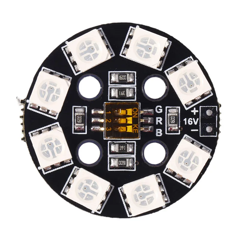 น้ำหนักเบา RGB LED วงกลม7-สี X8 16V สำหรับ FPV RC Multi-Rotor Racing Drone