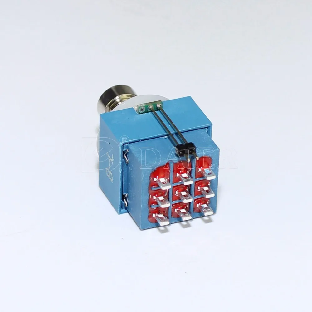 Interruptores de pé com terminal de solda LED, botão, interruptor de travamento, 9 pinos, 3PDT ON-ON, vermelho, azul, verde, 4A, 125V, 30V DC, 2A,
