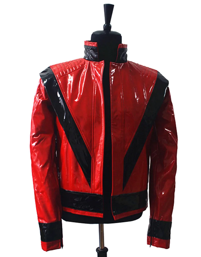 Rare MJ Michael Jackson Red PU Leather This is it Thriller Jacket PUNK Skinny Outwear Motorcycle Style