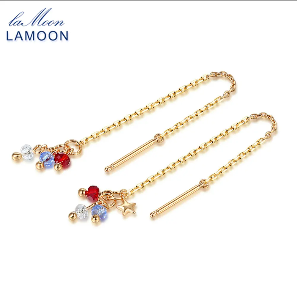 LAMOON Korean Style Tassel S925 Ear Line For Women 3 Color Cubic Zirconia 925 Sterling Silver Drop Earring Fine Jewelry EI070