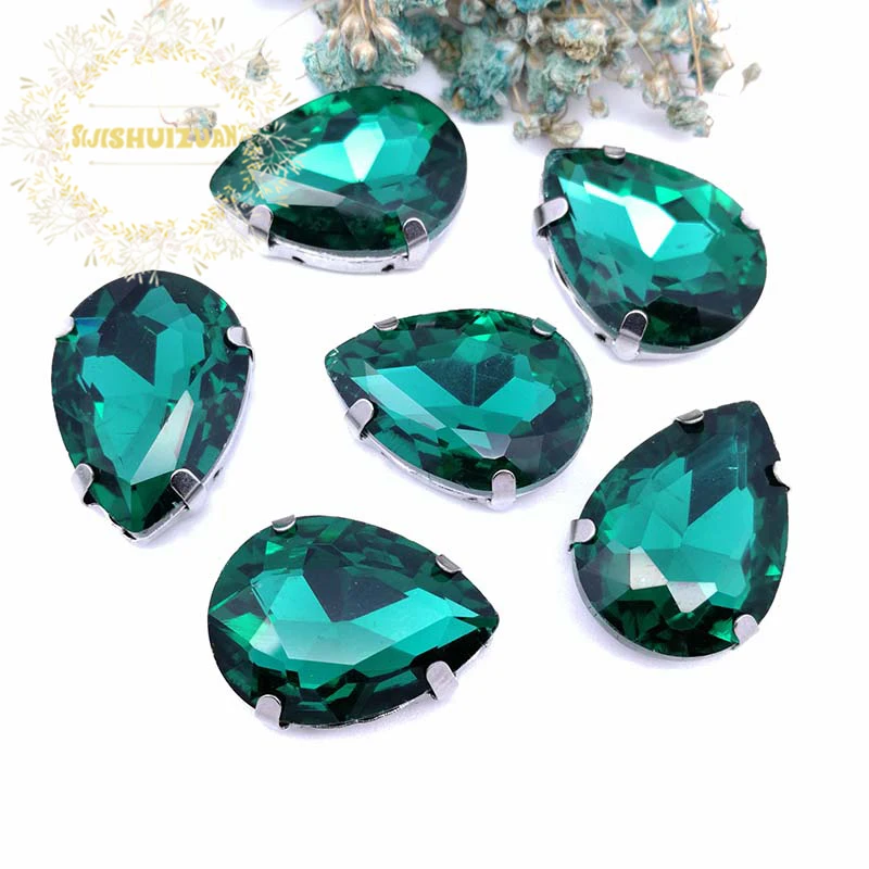 Malachite green Water droplet Crystal Glass Sew-on Rhinestones with Claw DIY Dresses and Clothes13*18 10*14 7*10 18*25 20*30