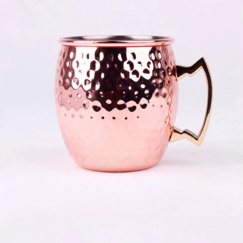 

100pcs 550ml 18oz Copper Mug Stainless Steel Beer Cup Moscow Mule Mug Rose Gold Hammered Copper Plated Drinkware mugs lin2872