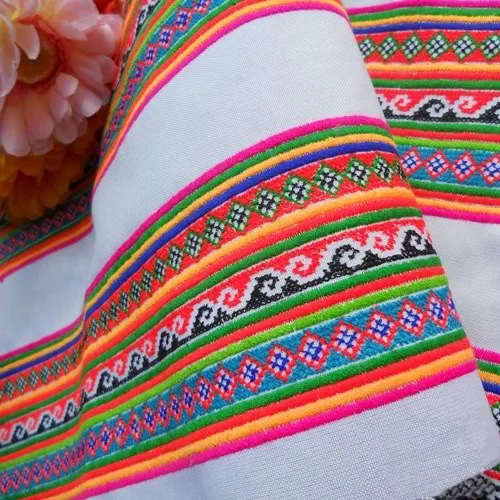 miao embroidery hand stitch cotton fabric lace 12cm trim dress collar ribbon tape webbing ethnic tribal nepal thai india boho