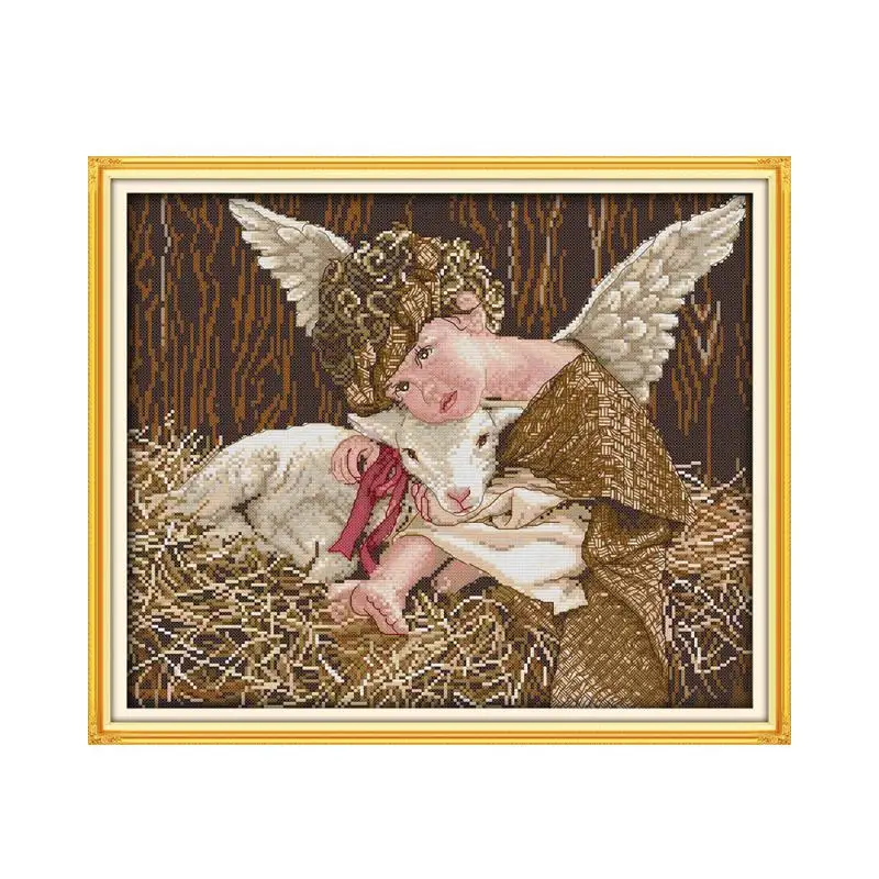 Joy Sunday Angel and lamb manual embroidery DIY embroidery kit cross-stitch wall decoration hanging picture