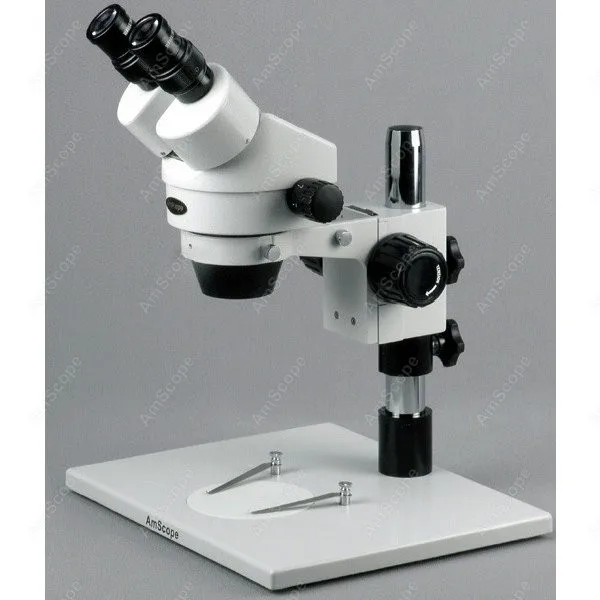 AmScope SM-1 Series Zoom Binocular Stereo Microscope 7X-45X+ 150W Halogen Ring Light on Pillar-stand+ Large Base