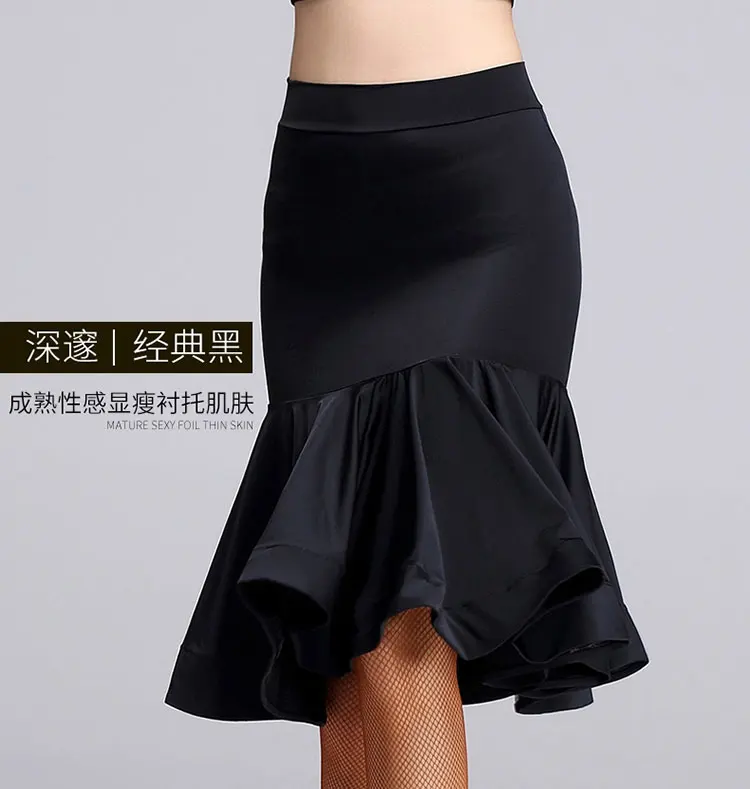 Falda de baile latino para mujer, Ropa de baile para práctica de baile, negra, Cha, Rumba, Samba, Tango, Performamnce