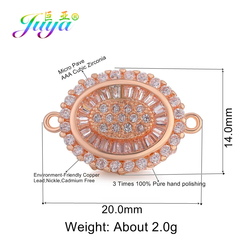 Juya DIY 장식 큐빅 꽃 참 커넥터 액세서리, 수제 팔찌 귀걸이 쥬얼리 제작, 3 개/로트