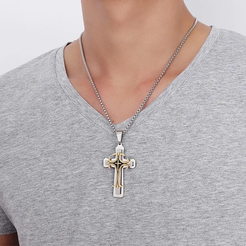 Vnox Men\'s Stainless Steel Cross Pendant Necklace 24\